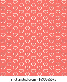 Small outlined hand drawn hearts vector pattern on blush background. Excellent for fabric, packaging, fashion, wrapping paper, wallpaper, gift wraps, Valentine's day, love design projects and backdrop