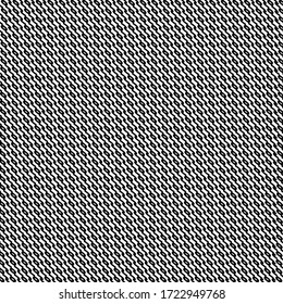 Small oval shapes and short wavy lines arranged  alternately in oblique rows. Pattern in black and white.