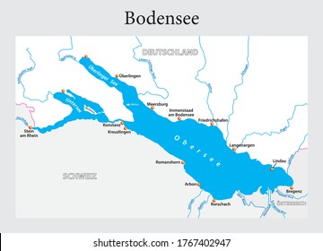 Small overview vector map of Lake Constance in German language