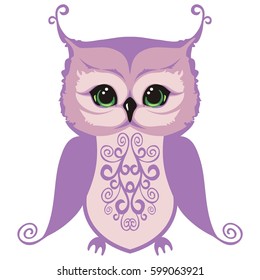 Small owl chick. Vector element for design isolated on white background. It can be used for decor of children's books, cartoons, wallpaper, greeting cards,scrapbook, decoupage, clothes. 