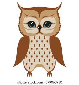 Small owl chick. Vector element for design isolated on white background. It can be used for decor of children's books, cartoons, wallpaper, greeting cards,scrapbook, decoupage, clothes. 
