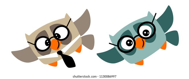 a small owl in a tie flies in gray