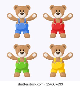 Small pack with teddy bears with colored pants. The file is made with no transparencies and gradients.