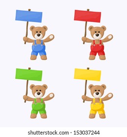 Small package with teddy bears with colored pants and colored signs. The file is made with no transparencies and gradients.