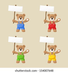 Small package with teddy bears with colored pants and white signs. The file is made with no transparencies and gradients.