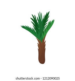 Small palm tree with bright green pinnate leaves and brown trunk. Plant of tropical forest. Nature theme. Flat vector icon