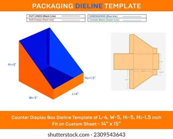 Small Paper, Card Counter Display Box Dieline Template L 4xW 5xH1 5xH2 1.5 inch