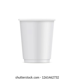 Small Paper Disposable Cup Mockup Isolated On White Background - Front View. Vector Illustration