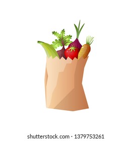 Small paper package of fruits or vegetables, onion, banana
