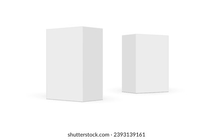 Small Paper Rectangular Boxes Mockups, Side View, Isolated on White Background. Vector Illustration