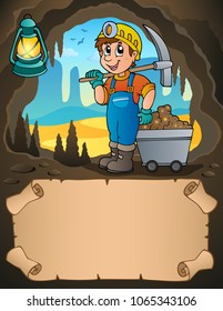 Small parchment and miner with cart - eps10 vector illustration.