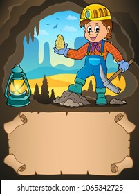 Small parchment and miner with ore - eps10 vector illustration.