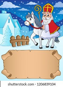 Pequeño pergamino y Sinterklaas en la ilustración vectorial de caballo - eps10.