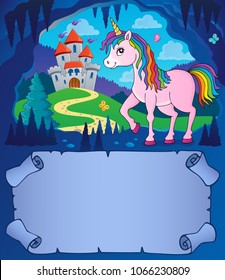Small parchment and unicorn in cave 1 - eps10 vector illustration.