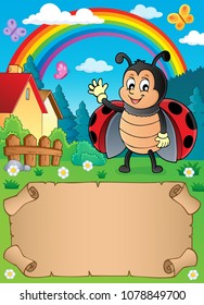 Kleines Pergament und schwingende Ladybug - eps10 Vektorgrafik.