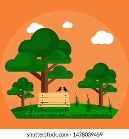 Small Park with Bench and Trees Design Vector