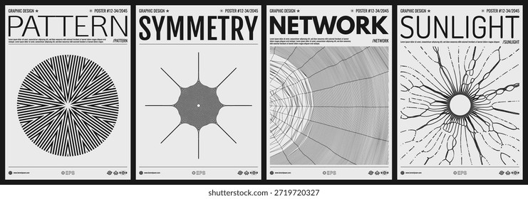Las partículas Pequeñas en las líneas radiales divergen del centro. Radiación solar. Telaraña. Cuadrícula. Ciencia o tecnología de fondo. Plantilla de diseño de la cubierta. Blanco y negro. Ilustración vectorial.