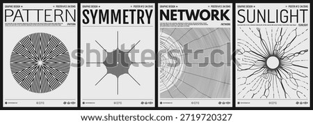 Small particles on radial lines diverge from the centre. Solar radiation. Cobweb. Grid. Science or technology background. Cover design template. Black and white. Vector illustration.