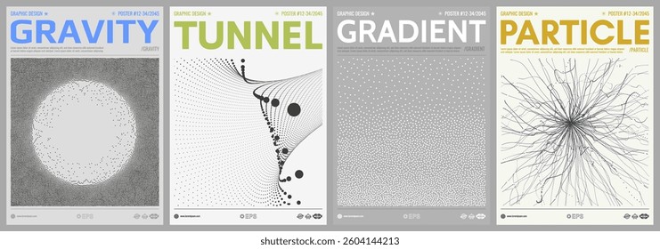 Small particles strive from the centre. An array with dynamic particles. Tunnel. Abstract scientific or technological background. Cover design template. Vector for brochure, poster, flyer or banner.
