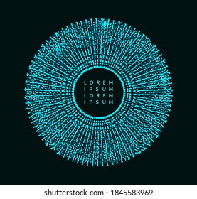 Small particles strive out of center. Space vortex. Abstract grid design. Vector illustration in technology style. Can be used for science, chemistry or education.