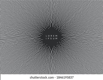 Kleine Partikel verschwinden aus der Mitte. Array mit dynamischen Partikeln. Abstraktes Gitterdesign. Vektorgrafik im Technologiestil. Kann für Wissenschaft oder Bildung verwendet werden.