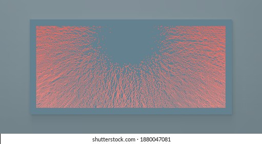 Las pequeñas partículas se esfuerzan fuera del centro. Matriz con partículas dinámicas. Diseño abstracto de cuadrícula. Ilustración vectorial en estilo tecnológico. Se puede usar para la ciencia o la educación.