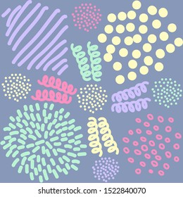 Small parts lilac green yellow spiral circles lines The vivid pattern elevates the mood, baby, mischievous, positive. Printing for textile towels, cups, covers, clothes, covers, postcards.