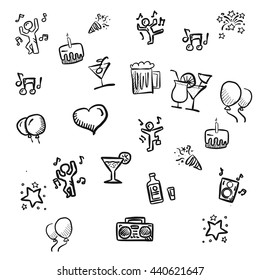 small party doodles Hand drawn Sketches, Vector Artwork