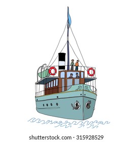 A small passenger ship (steamer). Color vector illustration on white background.