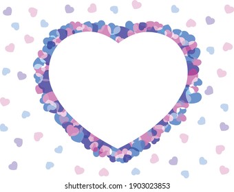 Small, pastel hearts overlap the outer frame, the center is a large white heart, and small hearts are scattered over a white backdrop (EPS10)
