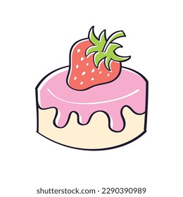 Pequeño postre de pastelería con una fresa dulce roja aislada ilustración vectorial de dibujos animados