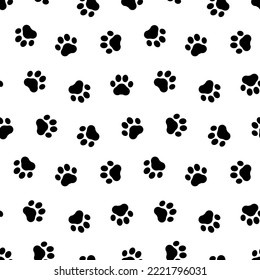 Small paw seamless pattern. Repeating cartoon black dog or cat on white background. Repeated marks pet texture for design prints. Repeat modern backdrop. Checked pawprints patern. Vector illustration