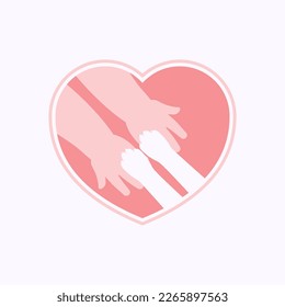 Pequeñas patas de gato en manos de un niño, con forma de corazón rosado 