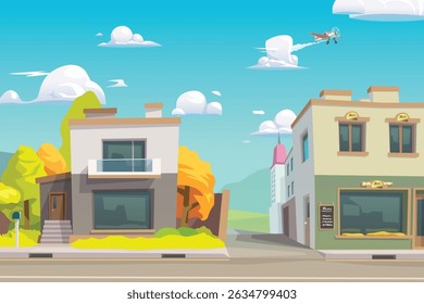 small peaceful city street at sunny day