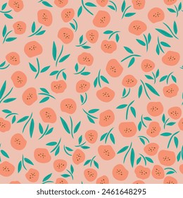  A lot of small peach flowers on light peach background. vector illustration.