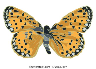 Small pearl bordered fritillary butterfly - stylized vector illustration