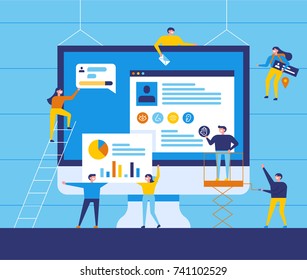 small people character decorated web business technology. vector concept illustration flat design