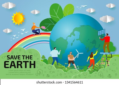 small people prepare for the day of the Earth, save the planet, save the world, Earth day,ecology concept vector illustration isolated on background