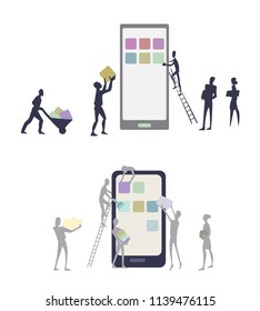 small people repair service phone vector flat