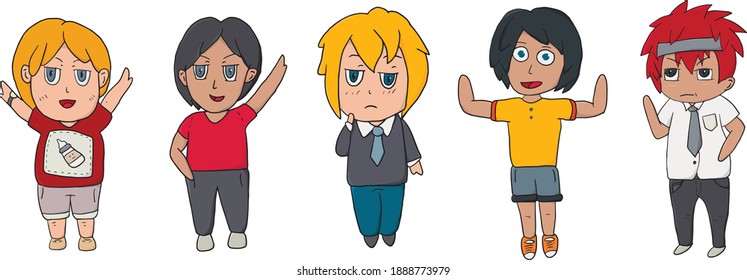 Small people who make different gestures