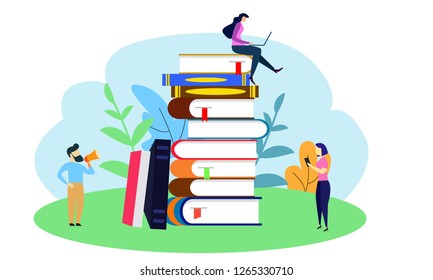 small people wuth a huge book piled up.vector illustration flat design