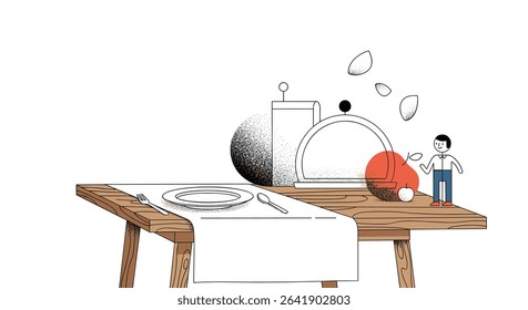 A Small Person Beside Table Set For A Large Machine