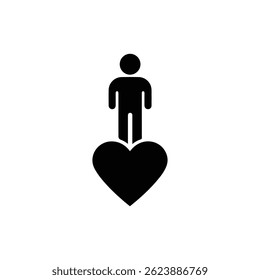 Small Person Standing on Heart Symbolizing Confidence Icon