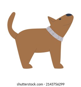A small pet is standing sideways. Small dog or brown puppy. Flat vector illustration. Eps10