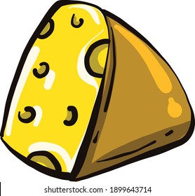 Small piece of cheese, illustration, vector on a white background.