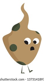 A small piece of cookie dough with a surprised expression on the face walking away vector color drawing or illustration 