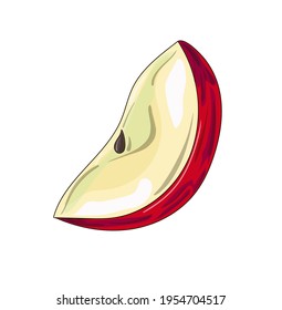 Una pequeña pieza de manzana roja. Ilustración vectorial de material aislada en fondo blanco.