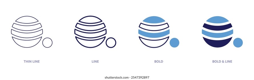 Small Pilates ball icon in 4 different styles. Thin Line, Line, Bold, and Bold Line. Duotone style. Editable stroke.