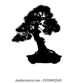 small pine tree silhouettes, silhouette of a bonsai tree in a pot - vector illustration