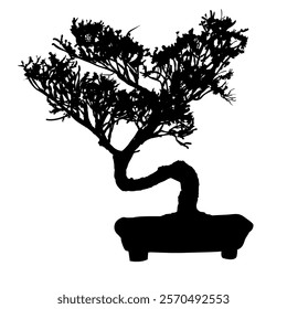 small pine tree silhouettes, silhouette of a bonsai tree in a pot - vector illustration